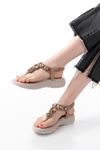 DM-609 Beige Stone Elastic Back Flip Flop Sandals