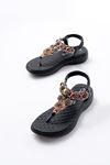 DM-609 Black Stone Back Elasticated Flip Flop Sandals