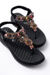 DM-609 Black Stone Back Elasticated Flip Flop Sandals