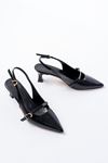 H-470 Black Patent Leather Helmet Buckle Open Back Casual Women's Sandals
