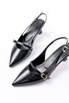 H-470 Black Patent Leather Helmet Buckle Open Back Casual Women's Sandals
