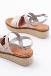 730-152 Beige Knit Pattern Genuine Leather Orthopedic Sole Women Sandals