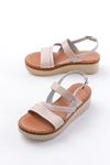 730-152 Beige Knit Pattern Genuine Leather Orthopedic Sole Women Sandals