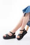 861-1005 Black Casual Cross Padding Heel Women Sandals