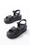 861-1005 Black Casual Cross Padding Heel Women Sandals