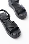 861-1005 Black Casual Cross Padding Heel Women Sandals