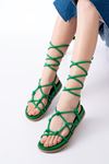 1001-1001 Grass Green Ankle Lace-Up Women's Sandals