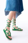 1001-1001 Grass Green Ankle Lace-Up Women's Sandals