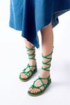 1001-1001 Grass Green Ankle Lace-Up Women's Sandals
