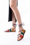 205-01 Multi Ankle Tie Orthopedic Genuine Leather Women's Sandals