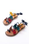 205-01 Multi Ankle Tie Orthopedic Genuine Leather Women's Sandals