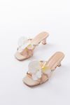 S-622 Beige Orchid Detailed Thin Heeled Women's Slippers
