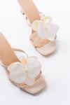 S-622 Beige Orchid Detailed Thin Heeled Women's Slippers