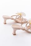 S-622 Beige Orchid Detailed Thin Heeled Women's Slippers