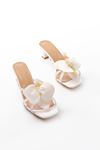 S-622 White Orchid Detailed Thin Heeled Women's Slippers