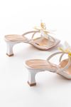 S-622 White Orchid Detailed Thin Heeled Women's Slippers