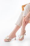 S-622 White Orchid Detailed Thin Heeled Women's Slippers