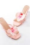 S-622 Pink Orchid Detailed Thin Heeled Women's Slippers
