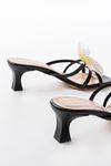 S-622 Black Orchid Detailed Thin Heeled Women's Slippers