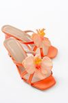 S-622 Orange Orchid Detailed Thin Heeled Women's Slippers