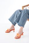 S-622 Orange Orchid Detailed Thin Heeled Women's Slippers