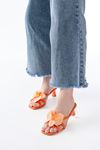 S-622 Orange Orchid Detailed Thin Heeled Women's Slippers