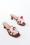 S-622 Burgundy Orchid Detailed Thin Heeled Women's Slippers