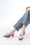 S-622 Burgundy Orchid Detailed Thin Heeled Women's Slippers