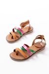 205-209 Orange Multi Genuine Leather Buckle Flip Flops