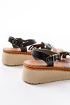 730-037 Black Mirror Genuine Leather Orthopedic Sole Women Sandals