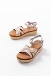 730-138 Beige Knit Genuine Leather Orthopedic Sole Women Sandals