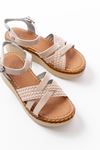 730-138 Beige Knit Genuine Leather Orthopedic Sole Women Sandals
