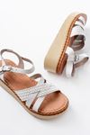 730-138 White Knit Genuine Leather Orthopedic Sole Women Sandals