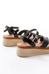 730-138 Black Knit Genuine Leather Orthopedic Sole Women Sandals