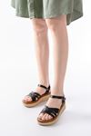 730-138 Black Knit Genuine Leather Orthopedic Sole Women Sandals