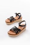 730-138 Black Knit Genuine Leather Orthopedic Sole Women Sandals