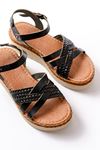 730-138 Black Knit Genuine Leather Orthopedic Sole Women Sandals