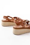 730-138 Tan Knit Genuine Leather Orthopedic Sole Women Sandals