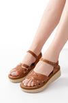 730-138 Tan Knit Genuine Leather Orthopedic Sole Women Sandals