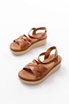 730-138 Tan Knit Genuine Leather Orthopedic Sole Women Sandals