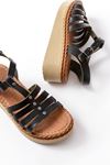 730-142 Black Genuine Leather Orthopedic Sole Women Sandals