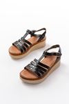 730-142 Black Genuine Leather Orthopedic Sole Women Sandals