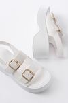 24414-572 Casual Padded Heel Women Sandals with White Buckle