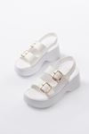 24414-572 Casual Padded Heel Women Sandals with White Buckle