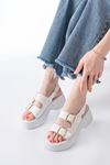 24414-572 Casual Padded Heel Women Sandals with White Buckle