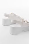 24414-572 Casual Padded Heel Women Sandals with White Buckle