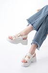 24414-572 Casual Padded Heel Women Sandals with White Buckle