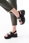 24414-572 Black Buckle Casual Padded Heel Women Sandals