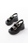 24414-572 Black Buckle Casual Padded Heel Women Sandals