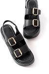 24414-572 Black Buckle Casual Padded Heel Women Sandals